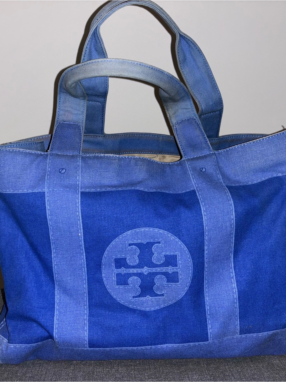 Tory Burch Blue Canvas Logo Tote